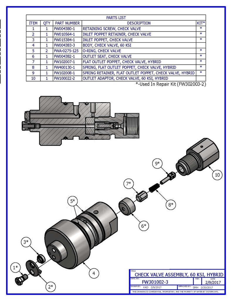 Check Valve Assembly, 60 KSI, Hybrid