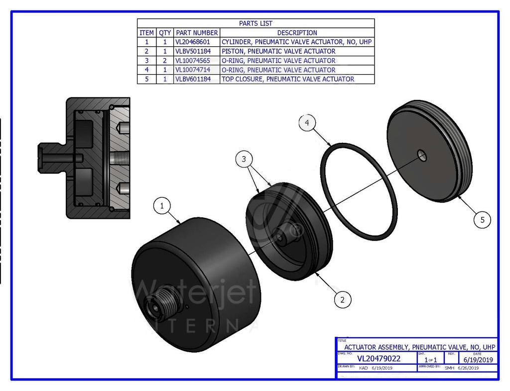 PNEUMATIC VALVE ASSEMBLY  NORMALLY CLOSED  FOOD APPLICATION