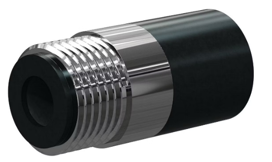 T122-P Tungs Carb Short Straight Bore Nozzle SERIES 1" Entry, 1-1/4" Brass Thread Poly Jack 7/16"