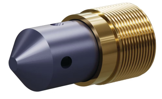 T045 Tungsten Carbide 60°/ 120° Angle Nozzle SERIES 1-1/4" Brass Thread, Quad Outlet 5/16"