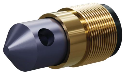T090 Tungsten Carbide 90° Angle Nozzle SERIES 1-1/4" Brass Thread, Triple Outlet 1/2"